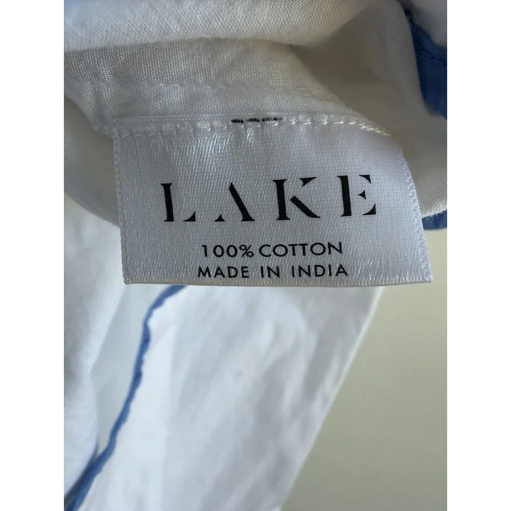 LAKE Pajamas Patio Dress Small White Royal Blue Scalloped Trim 100% Cotton Lined - Picture 4 of 8